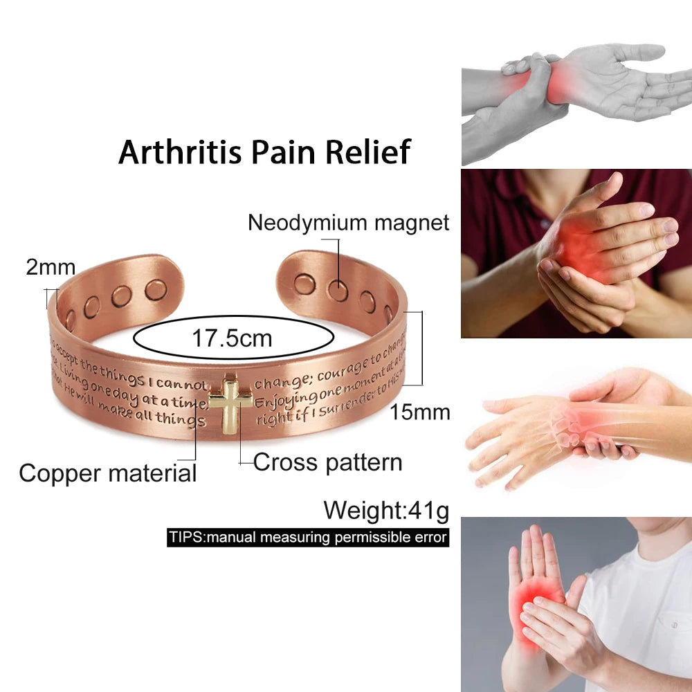 Copper Magnetic Cross Cuff Bracelet for Men – Adjustable Bible Bangle