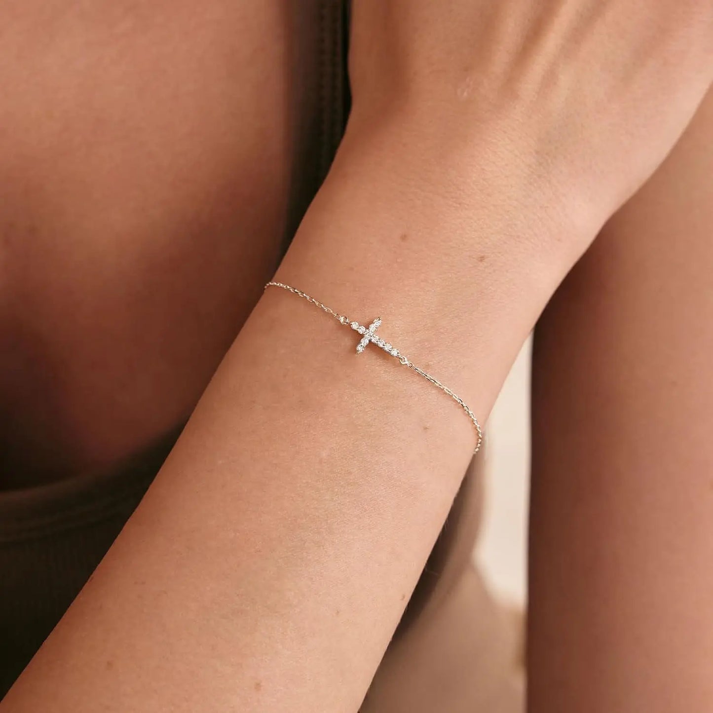 Dainty Cross Chain Bracelet – Sterling Silver & 18K Gold Plated