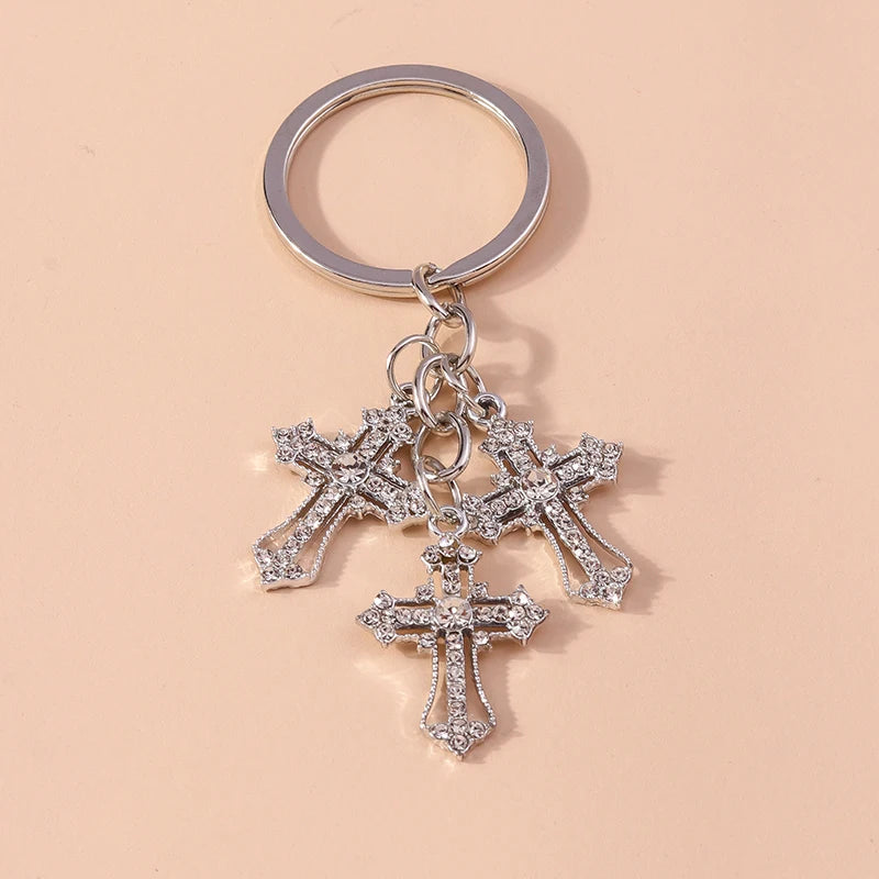 Luxury Rhinestone Crystal Cross Keychain for Women