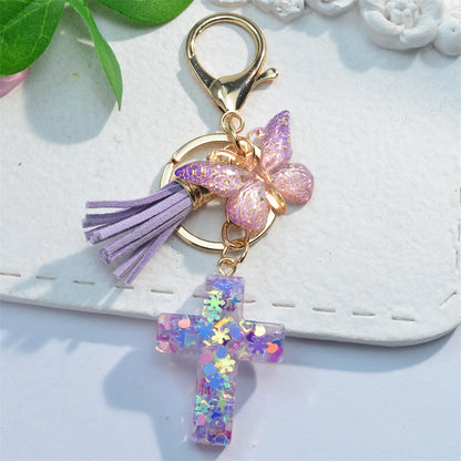 Multi-Color Cross & Butterfly Resin Keychain – Christian Gift