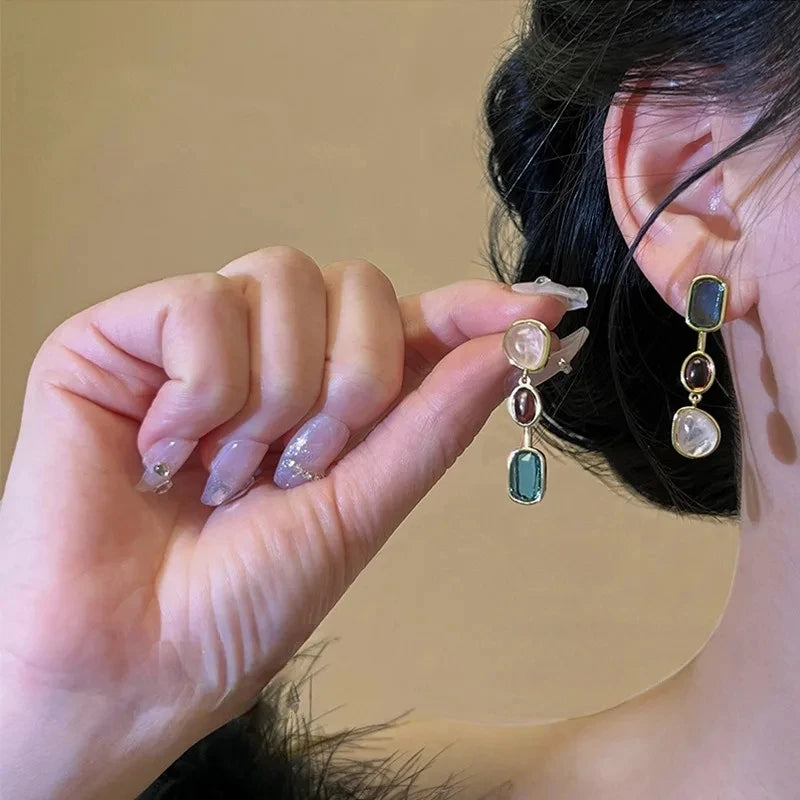 Asymmetric Colorful Geometric Dangle Earrings for Women