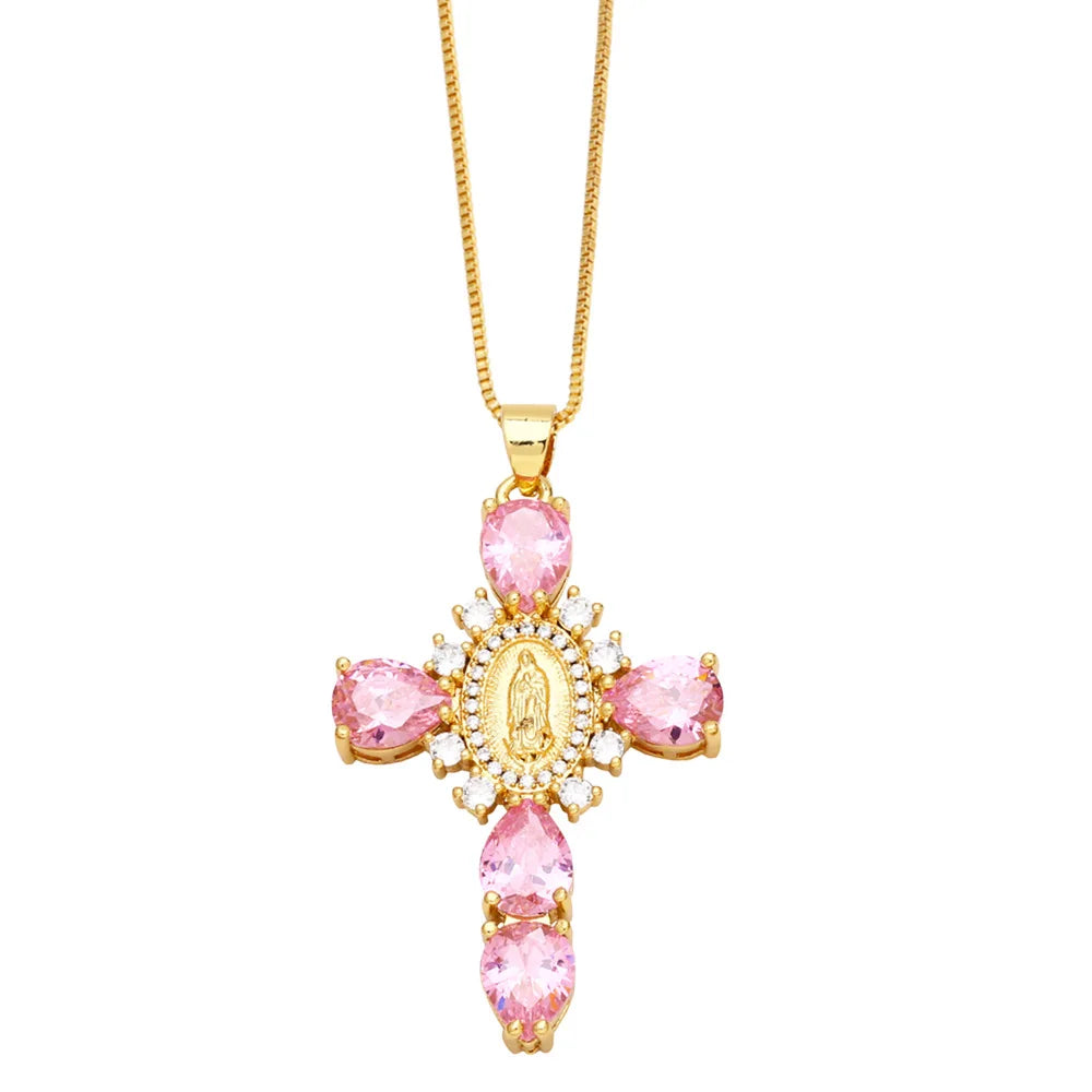 Virgin Mary Multi-color Cross Necklace Pendant