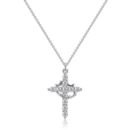 Rotatable Crown Cross Rhinestone Pendant Necklace