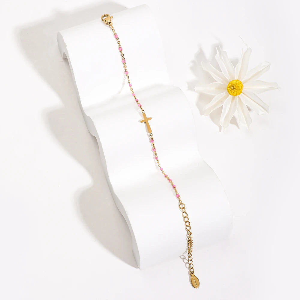 Gold Thin Chain Colorful Cross Bracelets