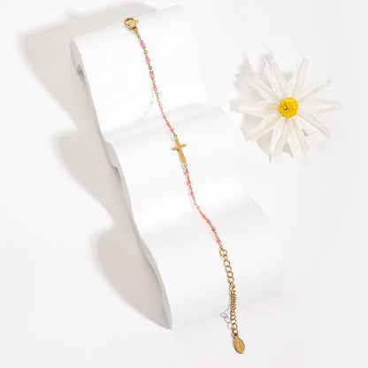 Gold Thin Chain Colorful Cross Bracelets