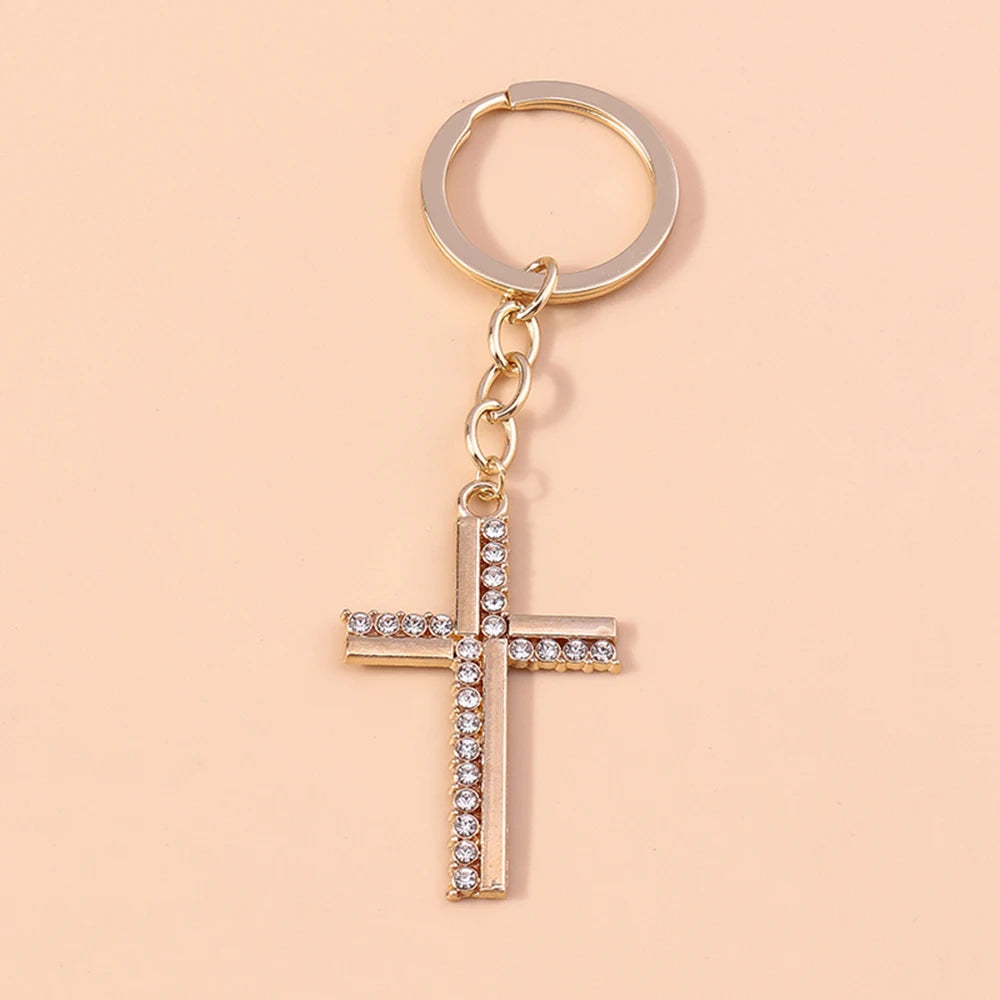 Luxury Rhinestone Crystal Cross Keychain for Women