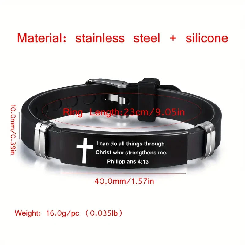 Bible Verse Inspirational Bracelet – Black Stainless Steel