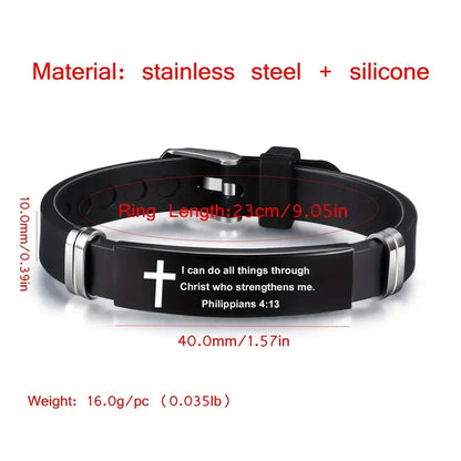 Bible Verse Inspirational Bracelet – Black Stainless Steel
