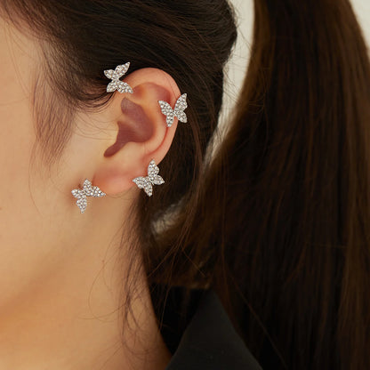 Sparkling Zircon Butterfly Ear Clips