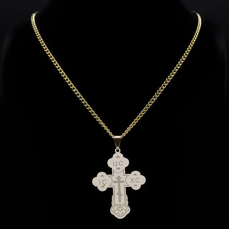 Stainless Steel Orthodox Cross Necklace for Men & Women