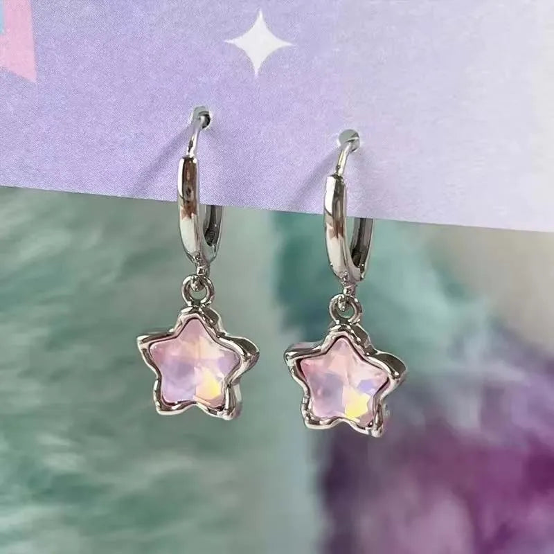 Transparent Stone Star Pendant Earrings