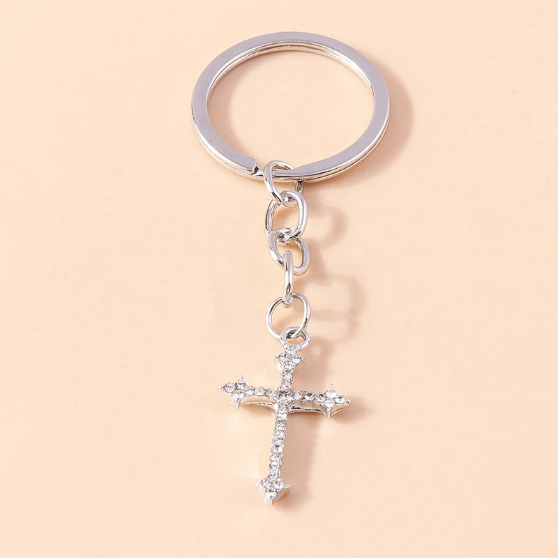 Luxury Rhinestone Crystal Cross Keychain for Women