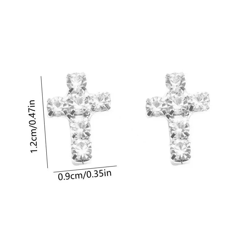 Cross Silver Rhinestone Stud Earrings for Women