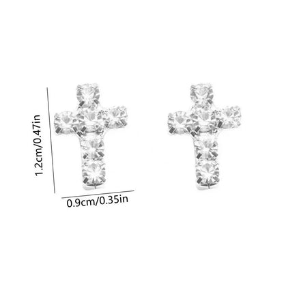 Cross Silver Rhinestone Stud Earrings for Women