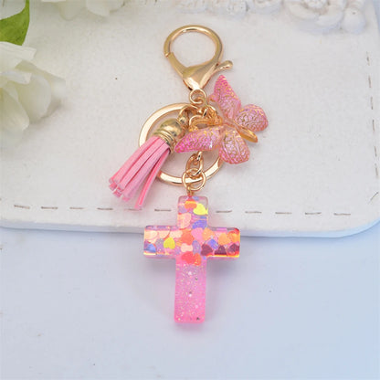 Multi-Color Cross & Butterfly Resin Keychain – Christian Gift