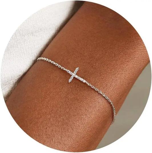 Dainty Cross Bracelet Sterling Silver/18k Gold Plated Chain Bracelet