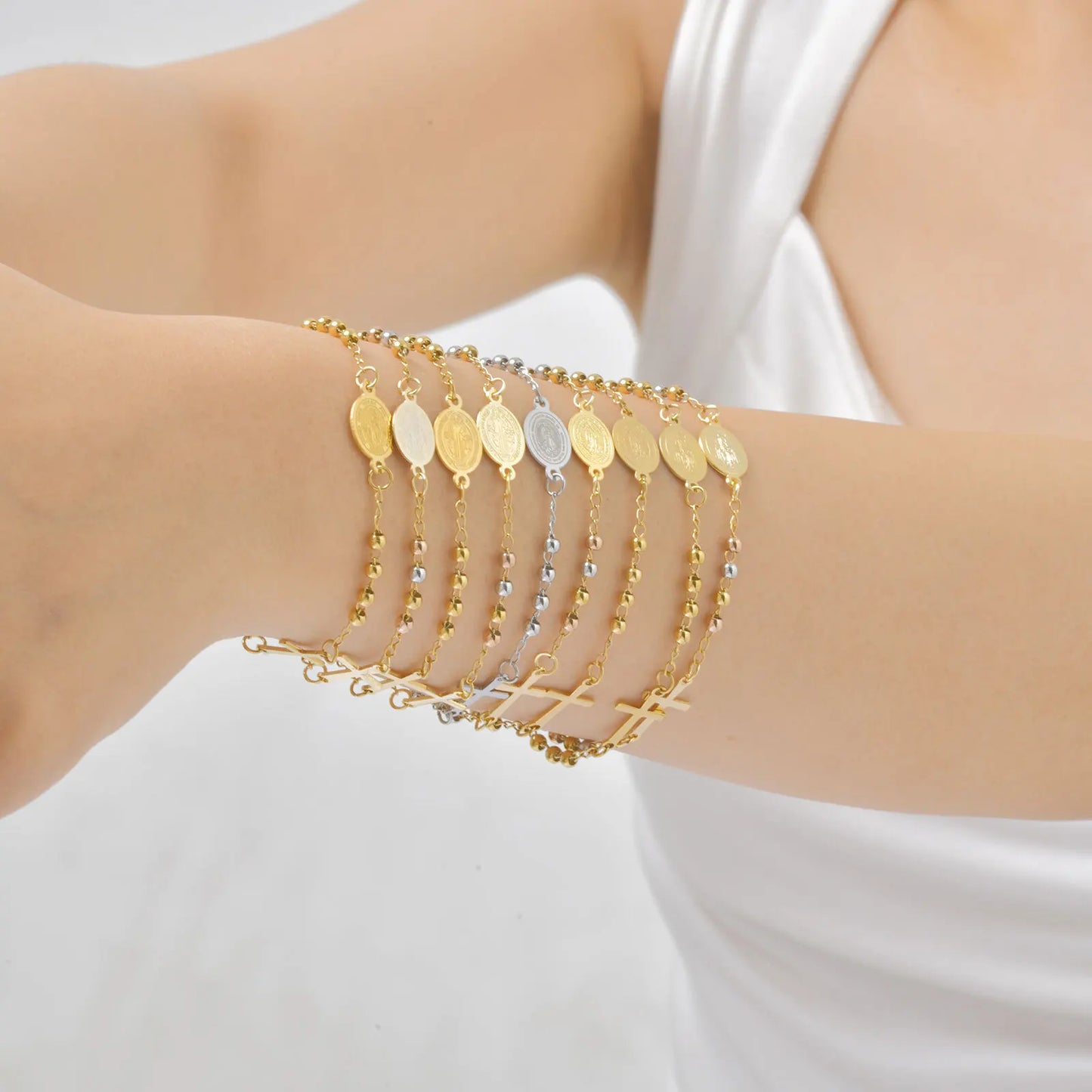 Virgin Mary Bracelet,Charm Rosary Cross Chain Bracelet