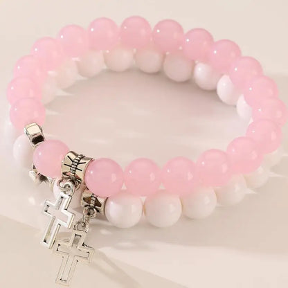 2Pcs/Set Pink Crystal Beads Bracelet