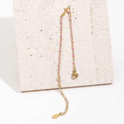 Gold Thin Chain Colorful Cross Bracelets