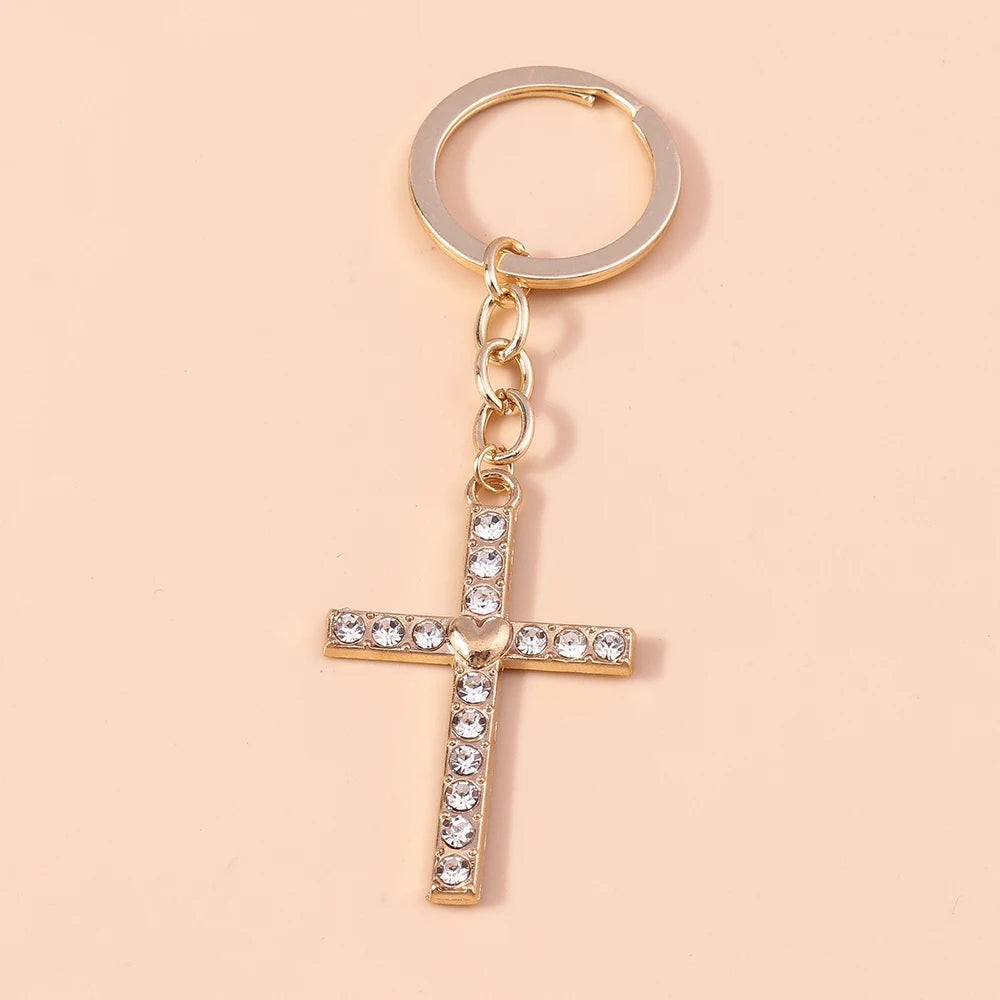 Luxury Rhinestone Crystal Cross Keychain for Women