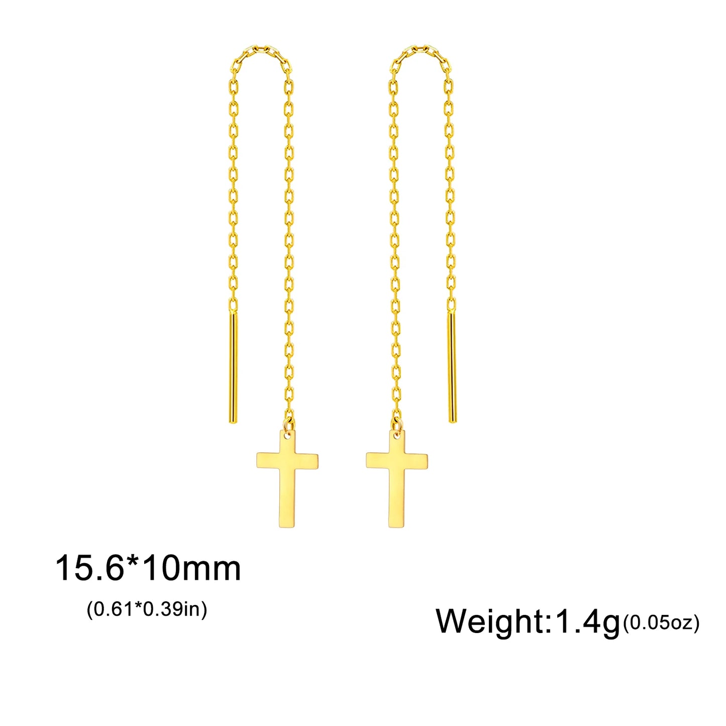 Gold Cross Long Tassel Earrings