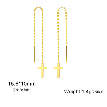 Gold Cross Long Tassel Earrings