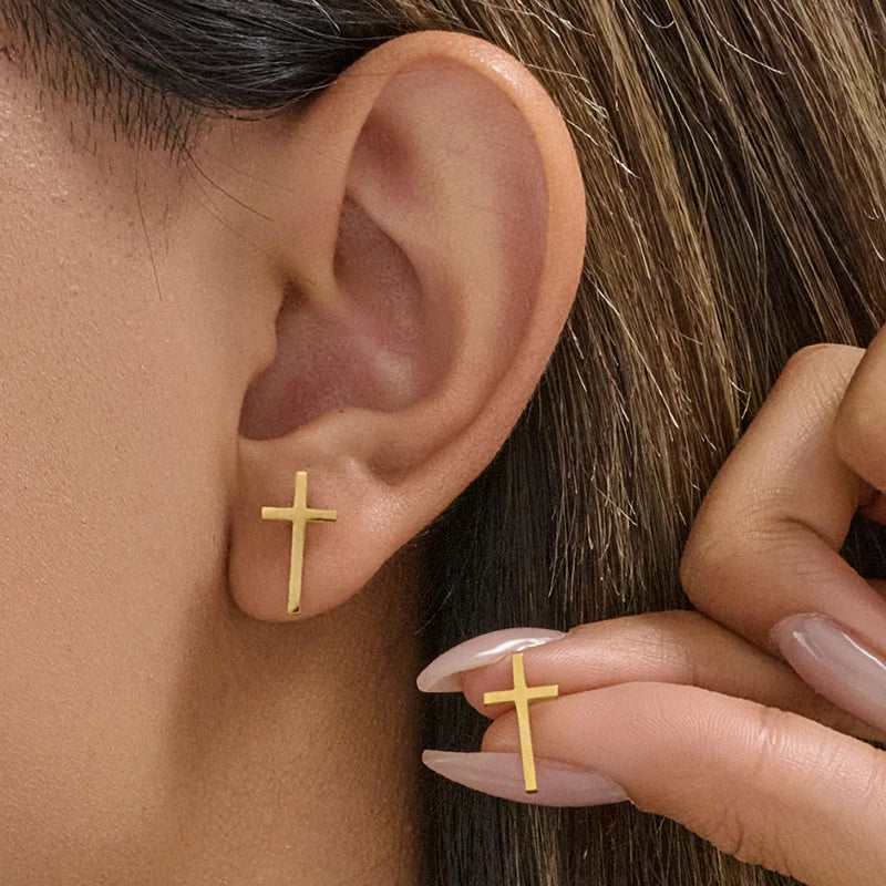 Vintage Thin Cross Drop Earrings for Women