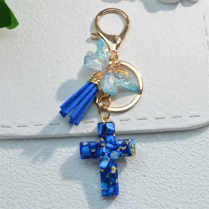 Multi-Color Cross & Butterfly Resin Keychain – Christian Gift