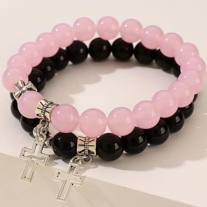 2Pcs/Set Pink Crystal Beads Bracelet