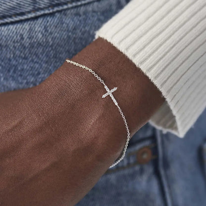 Dainty Cross Chain Bracelet – Sterling Silver & 18K Gold Plated