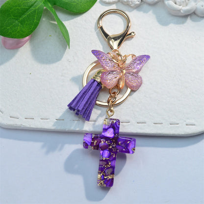 Multi-Color Cross & Butterfly Resin Keychain – Christian Gift