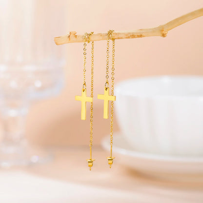 Gold Cross Long Tassel Earrings