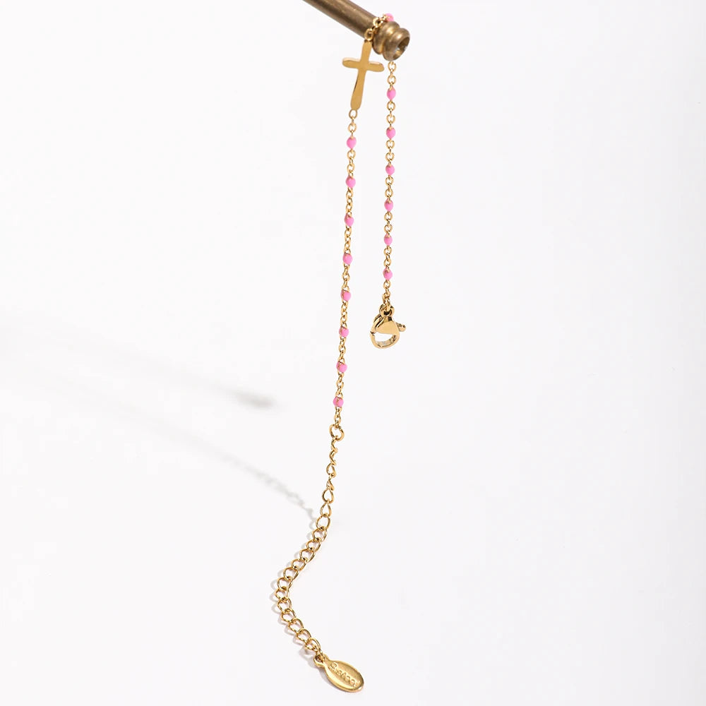 Gold Thin Chain Colorful Cross Bracelets
