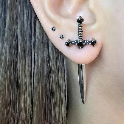 Cross Sword Stud Earrings for Women – Gold, Silver & Black