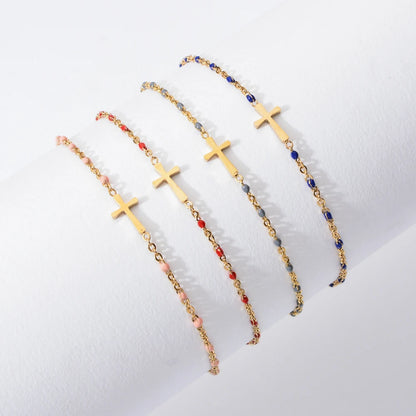 Gold Thin Chain Colorful Cross Bracelets