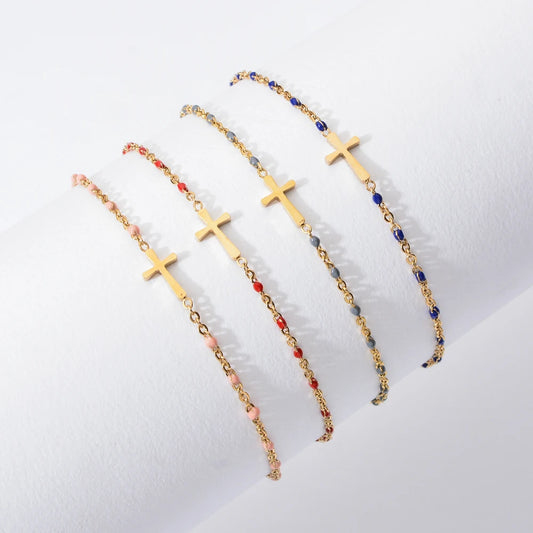 Gold Thin Chain Colorful Cross Bracelets