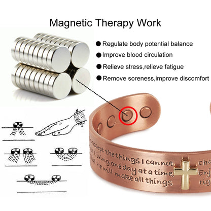 Copper Magnetic Cross Cuff Bracelet for Men – Adjustable Bible Bangle