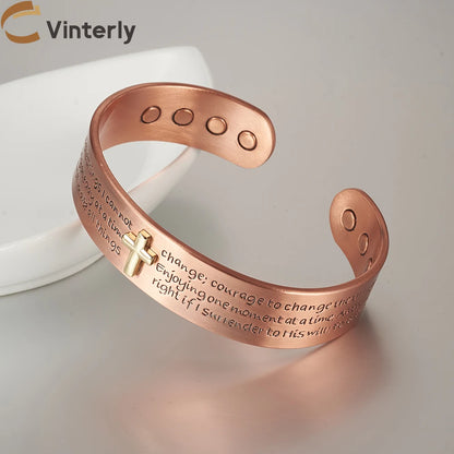 Copper Magnetic Cross Cuff Bracelet for Men – Adjustable Bible Bangle