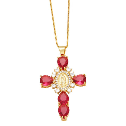 Virgin Mary Multi-color Cross Necklace Pendant