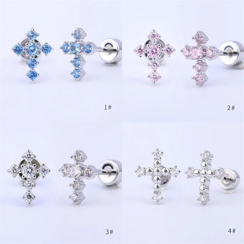 Mini Titanium Steel Cross Earring