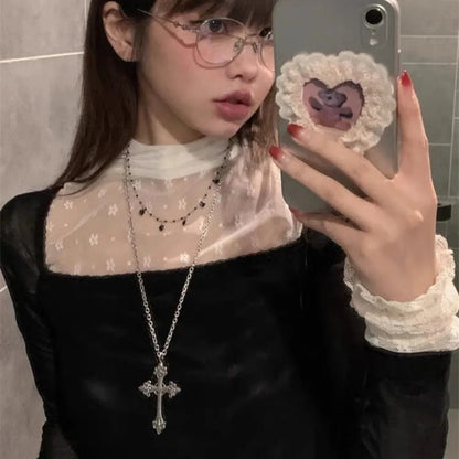 Vintage Black Rhinestone Cross Pendant