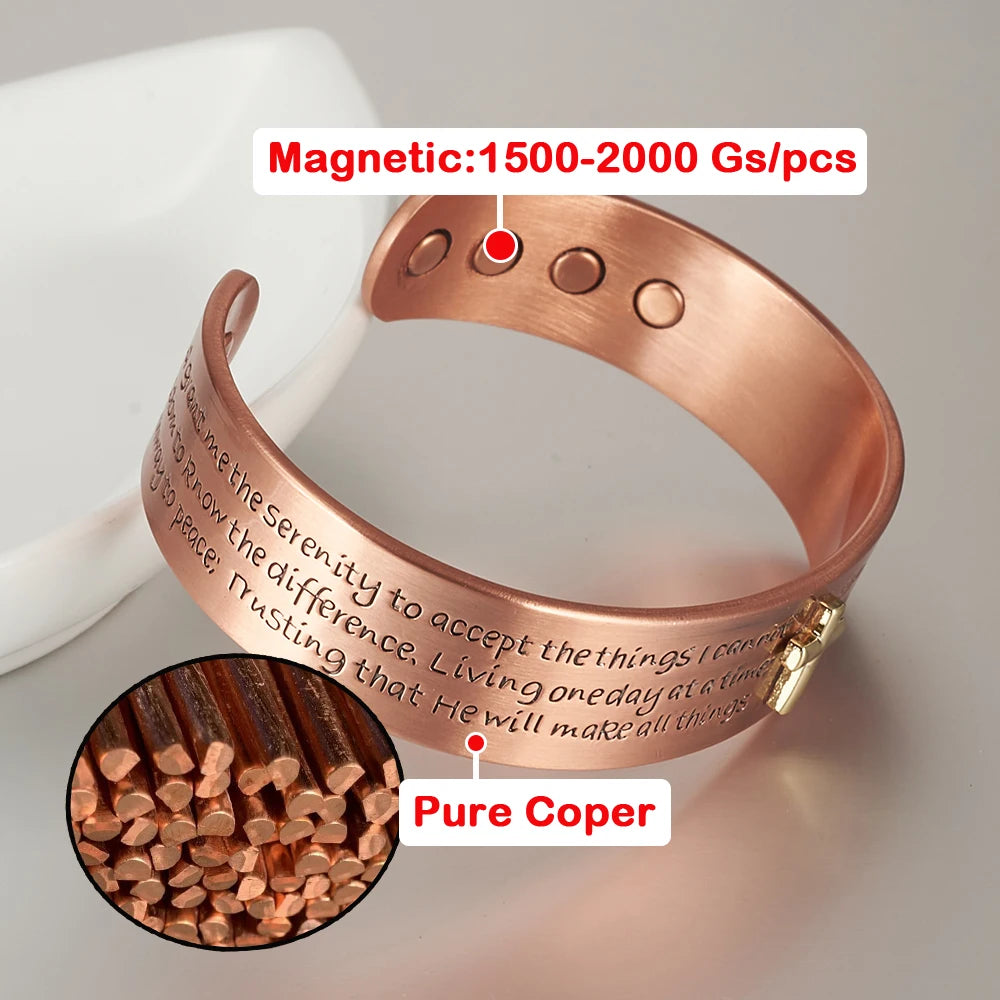 Copper Magnetic Cross Cuff Bracelet for Men – Adjustable Bible Bangle