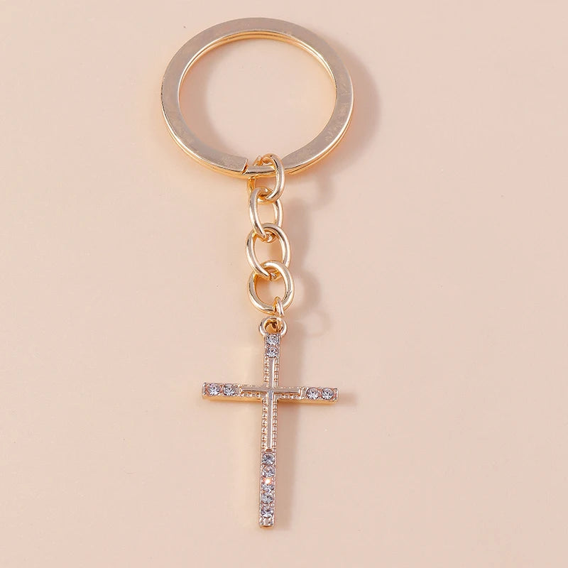 Luxury Rhinestone Crystal Cross Keychain for Women
