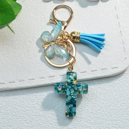 Multi-Color Cross & Butterfly Resin Keychain – Christian Gift