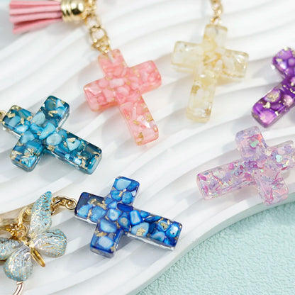 Multi-Color Cross & Butterfly Resin Keychain – Christian Gift