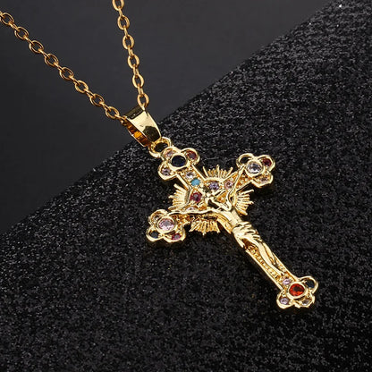 Jesus Multi-colored Cross Necklace Pendant