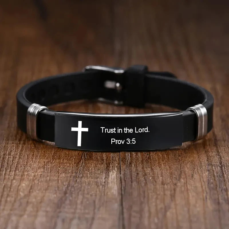 Bible Verse Inspirational Bracelet – Black Stainless Steel