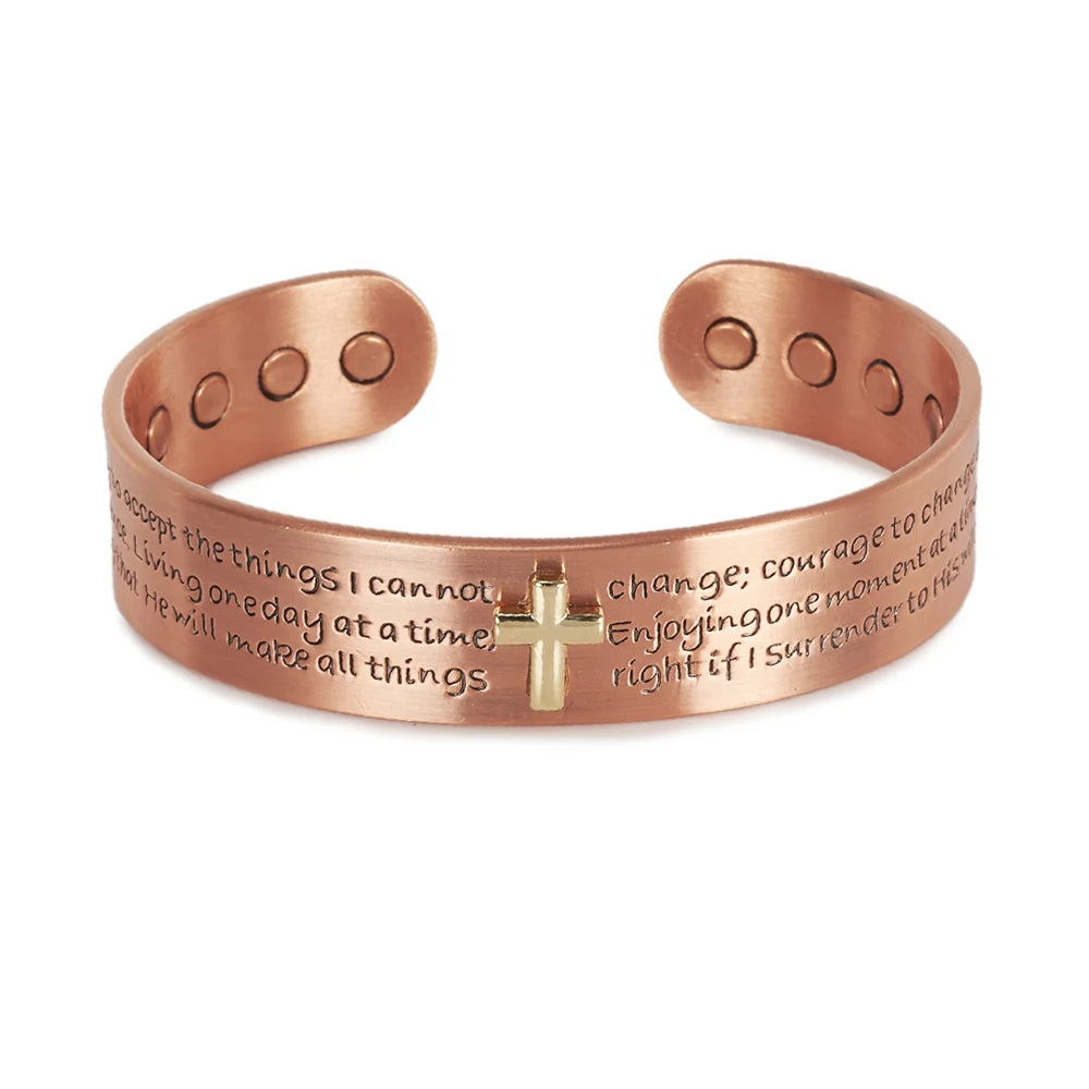 Copper Magnetic Cross Cuff Bracelet for Men – Adjustable Bible Bangle