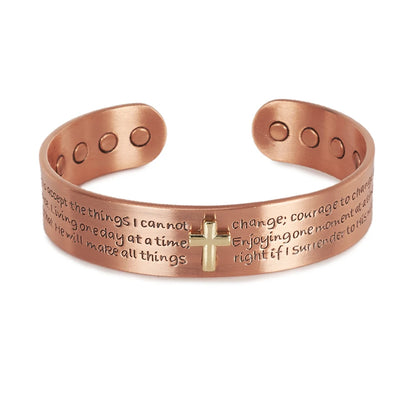 Copper Magnetic Cross Cuff Bracelet for Men – Adjustable Bible Bangle