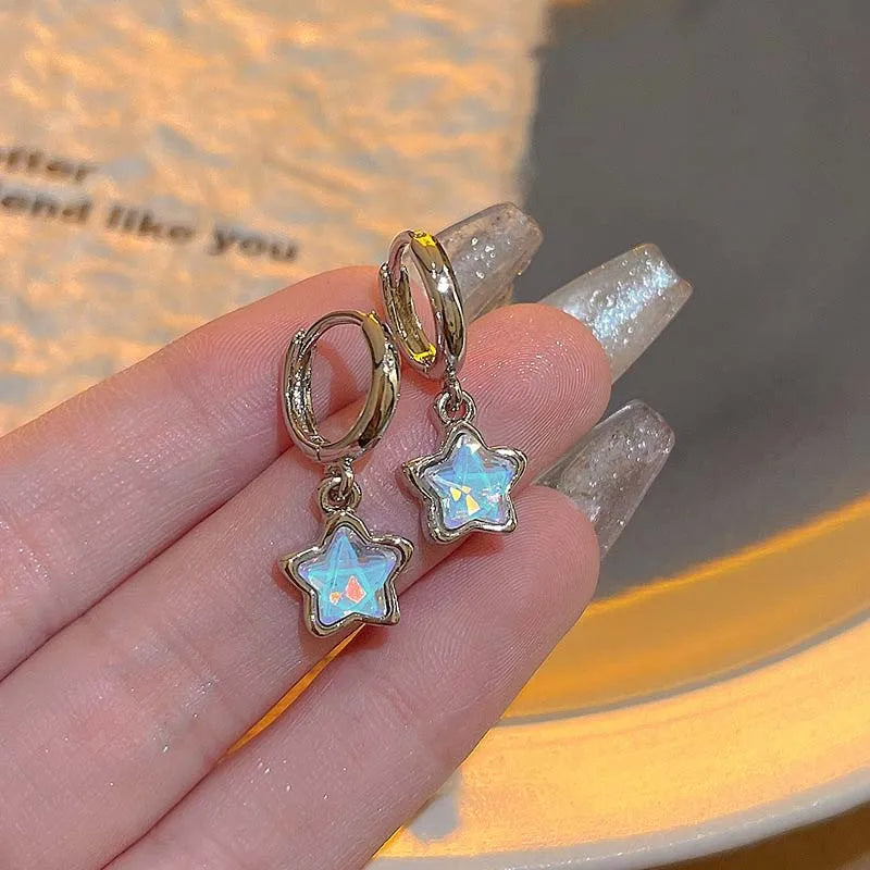 Transparent Stone Star Pendant Earrings